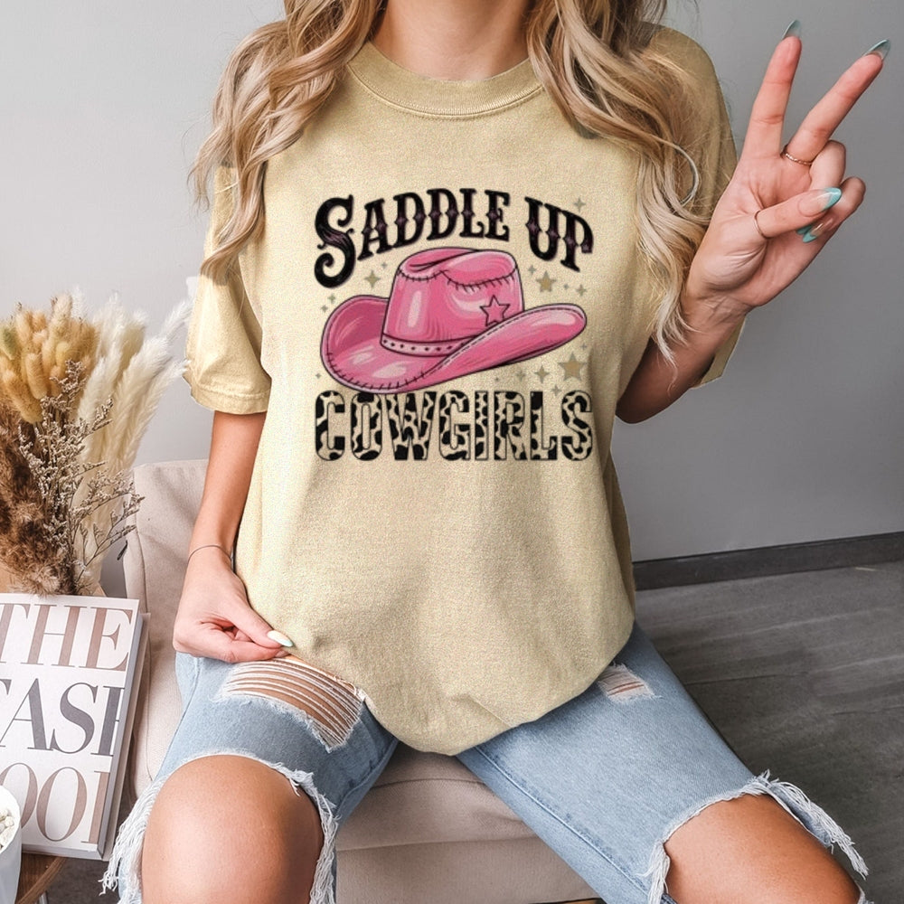 Women  Saddle Up Cowgirls Print Graphic T-shirt