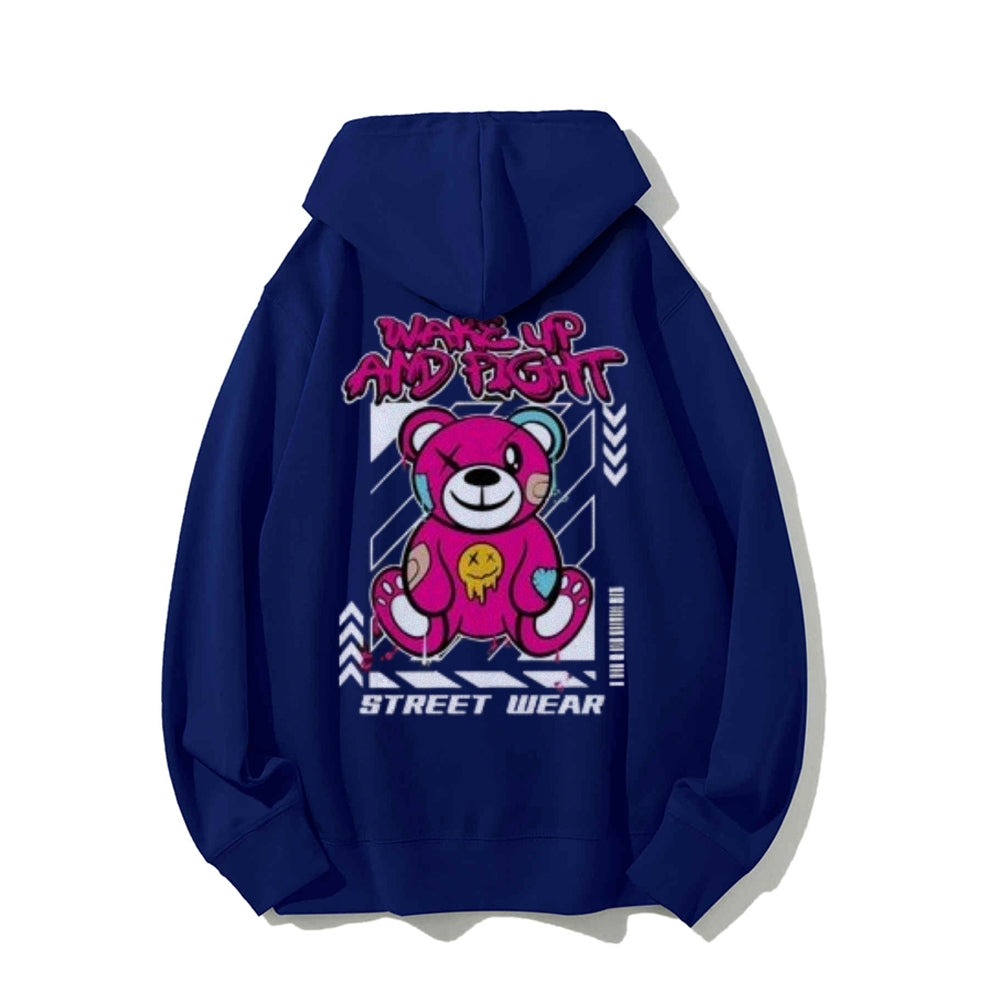 Mens WAKE UP AND FIGHT Bear Graphic Hoodies