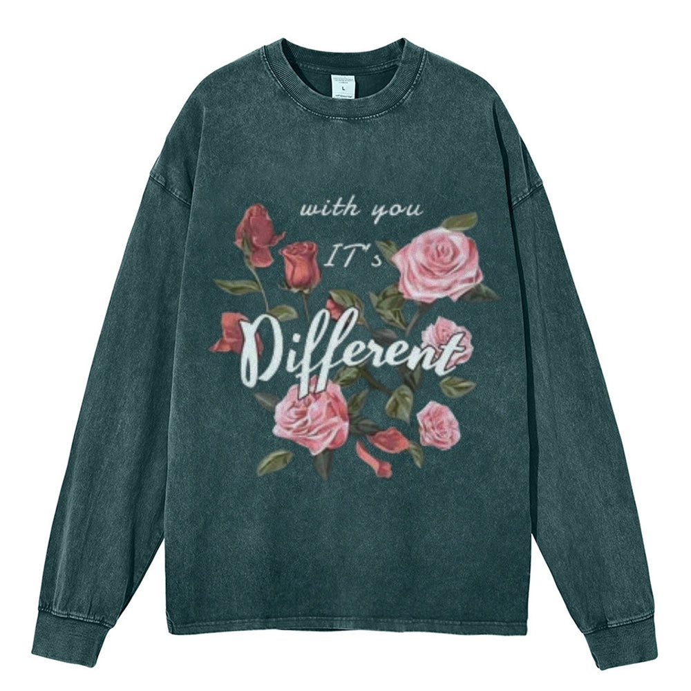 Oversized Vintage Washed Flower Graphic Sweatshirt