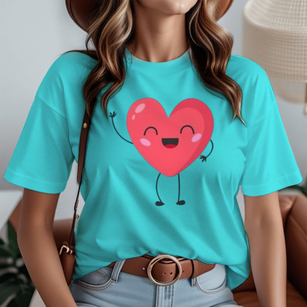 Women Love Pink Heart Valentine's Day Print  Graphic T-shirt