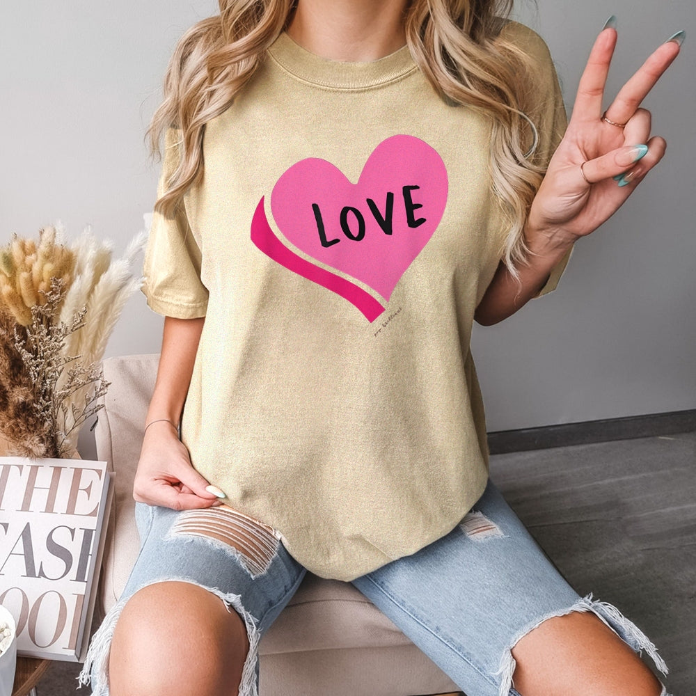 Women Valentine's Day Love Pink Heart Print Graphic T-shirt