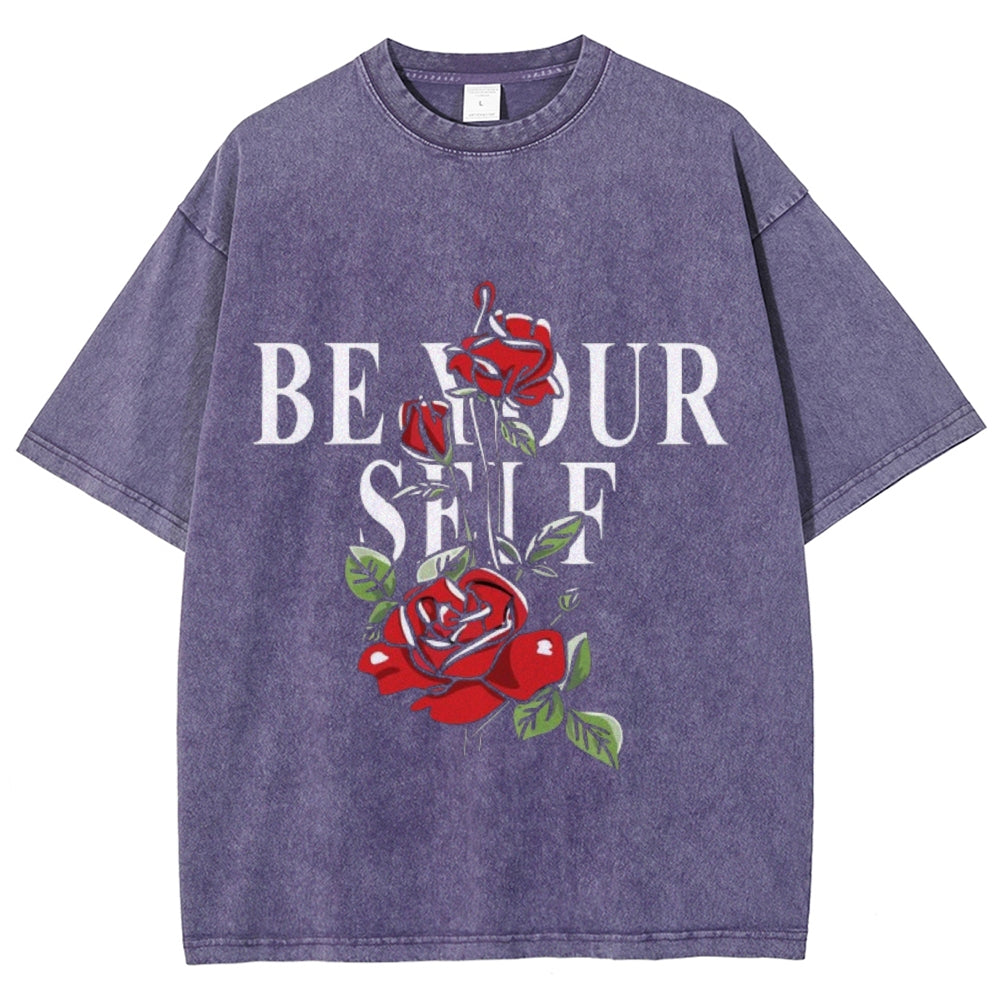 Women Washed Vintage Be YourSelf Graphic Tee