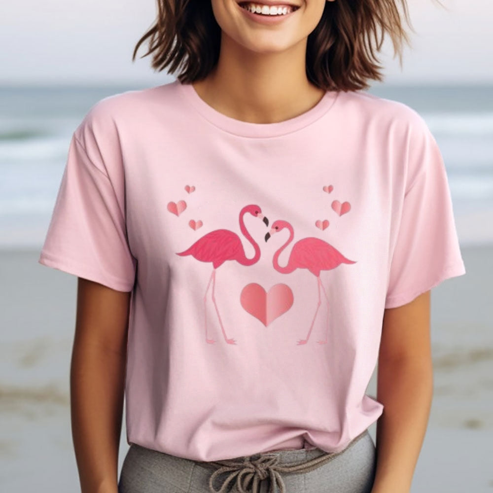 Women Love Flamingo For Valentine's Day Print Graphic T-shirt