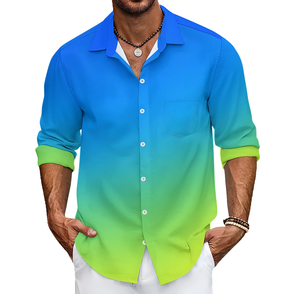 Mens Blue and Green Ombre Long Sleeve Shirt