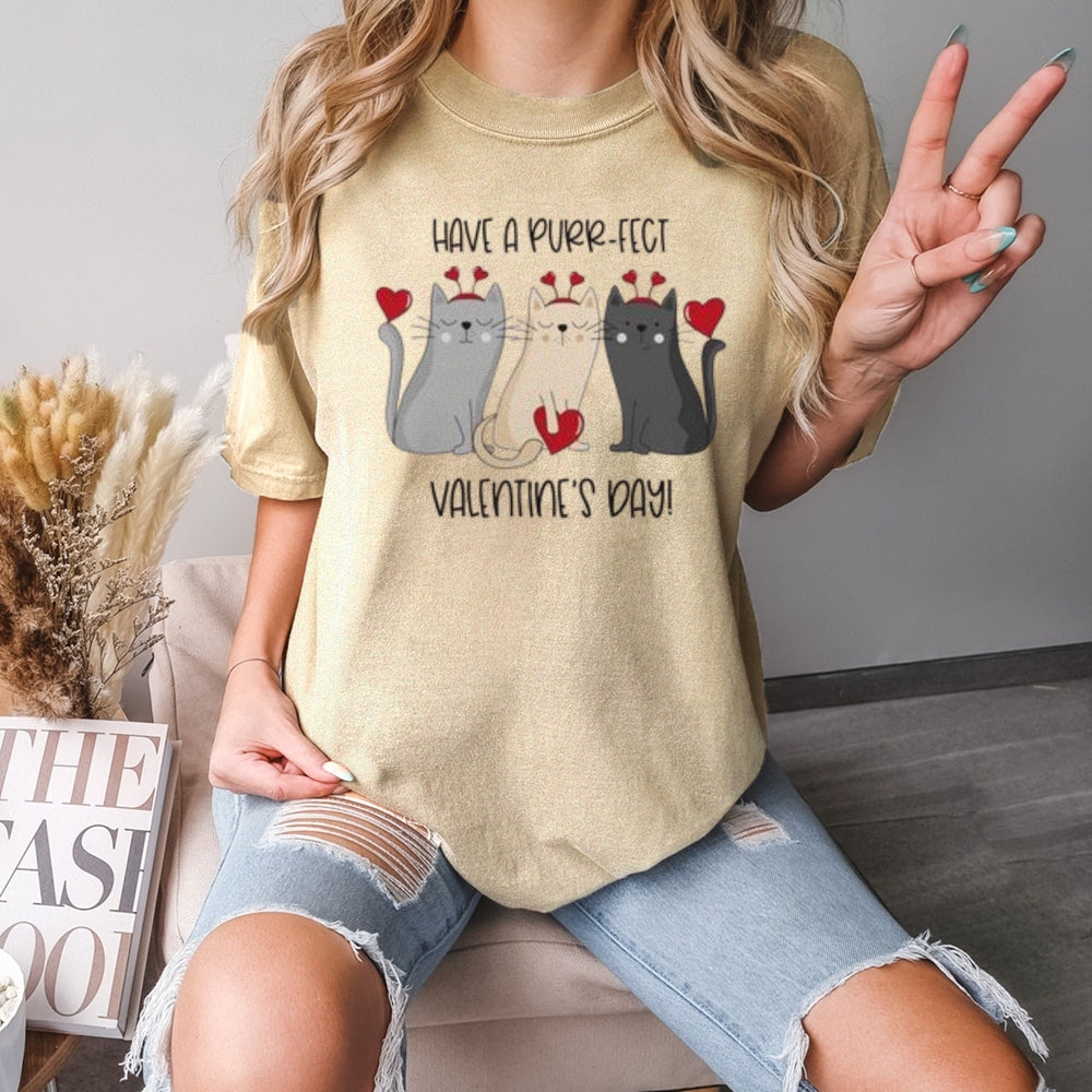 Women My Cat Is My Valentine's Day Print Graphic T-shirt