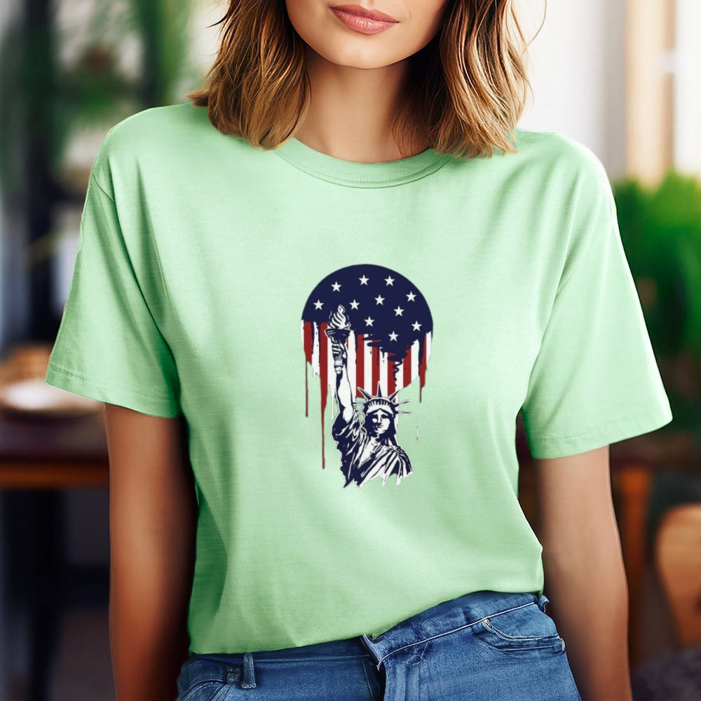 Women Independence Day Freedom Flag Print T-shirt