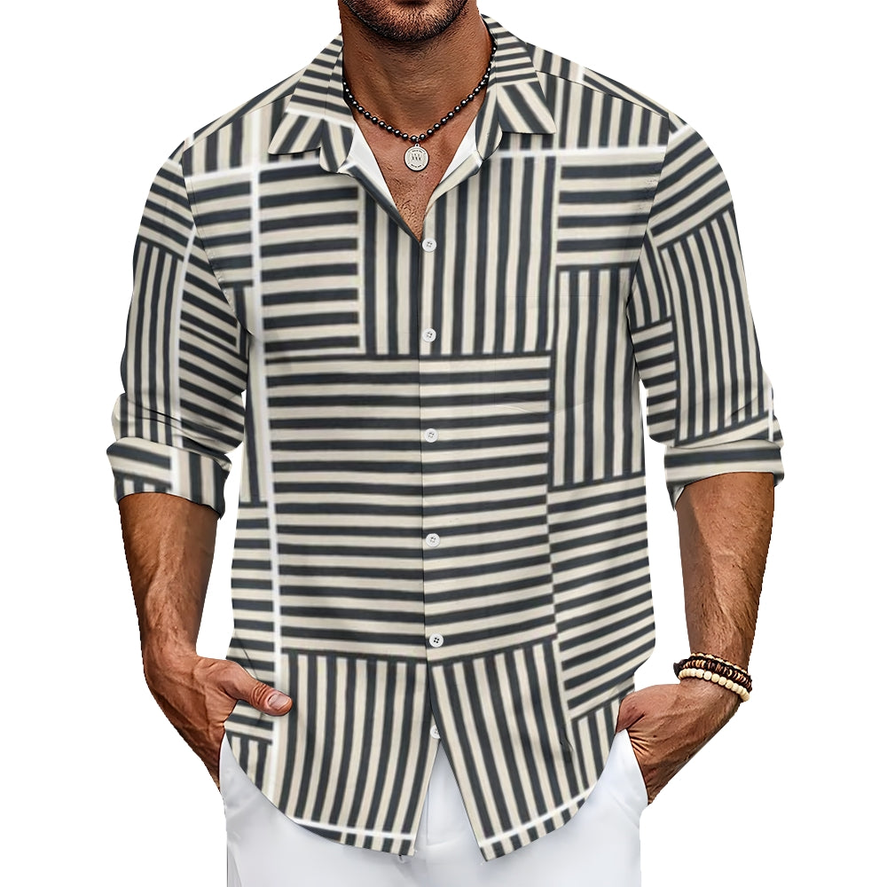 Mens Black and White Striped Long Sleeve Shirt