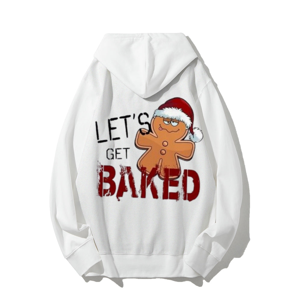 Christmas Let's Get Baked Funny Letter Graphic Pullover With Kangaroo Pocket Hoodies