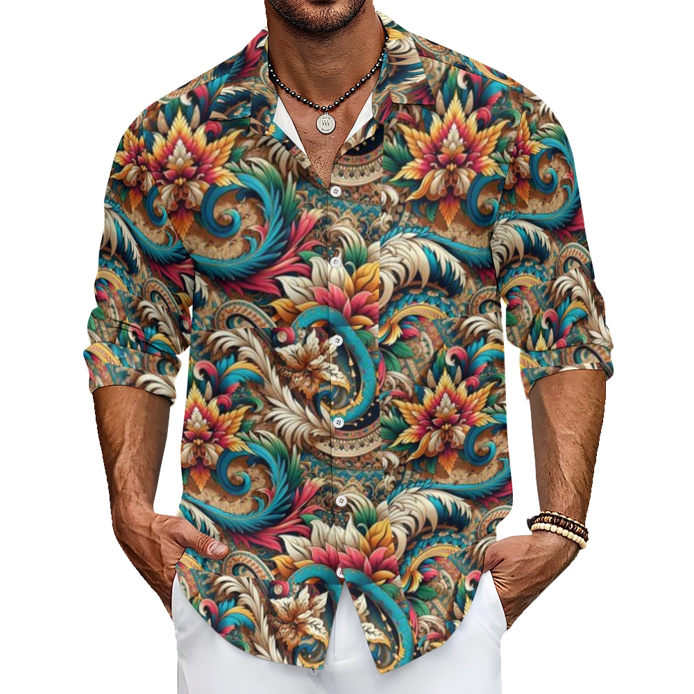 Mens Baroque Flower Print Long Sleeve Shirt