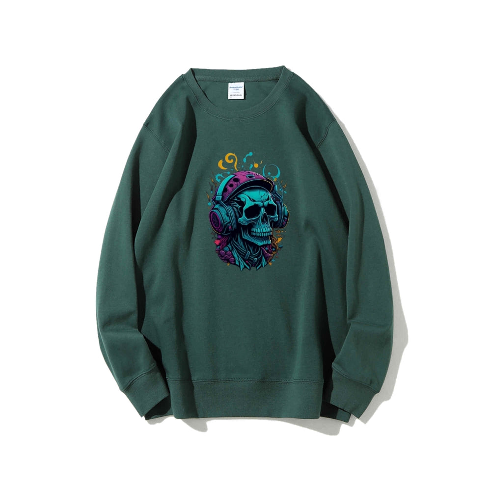 Mens Colorful Skull with Headphones Graphic Sweatshirts