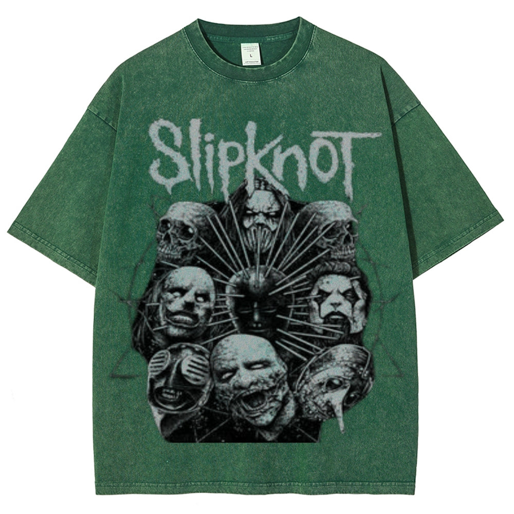 Unisex Vintage The Slipknot Rock Band Print Short Sleeve Casual Graphic Washed T-shirt