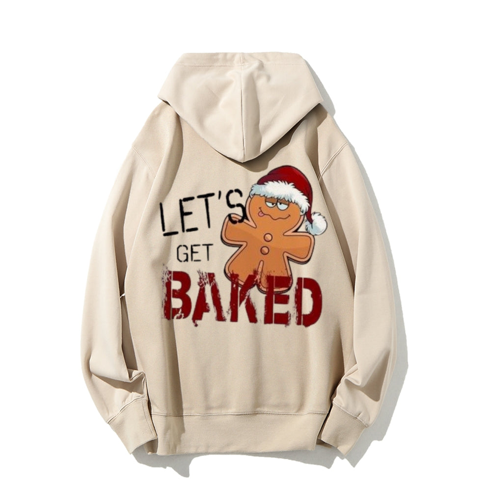 Christmas Let's Get Baked Funny Letter Graphic Pullover With Kangaroo Pocket Hoodies