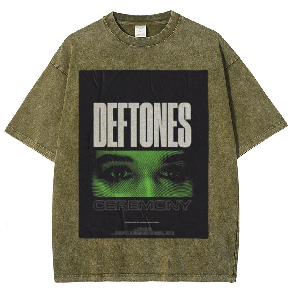 Unisex Vintage The Deftones Rock Band Print Short Sleeve Casual Graphic Washed T-shirt