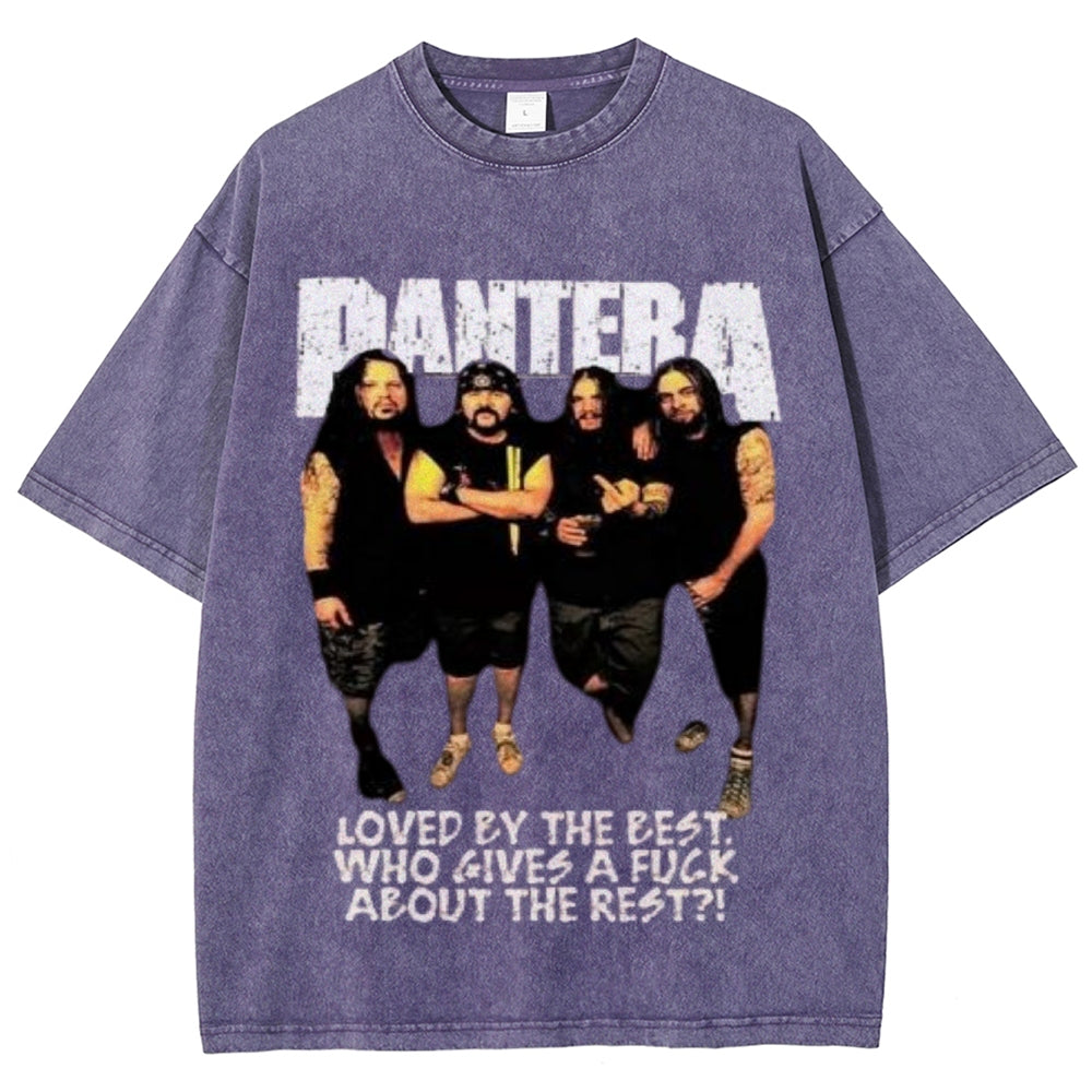 Unisex Vintage The Pantera Rock Band Print Short Sleeve Casual Graphic Washed T-shirt