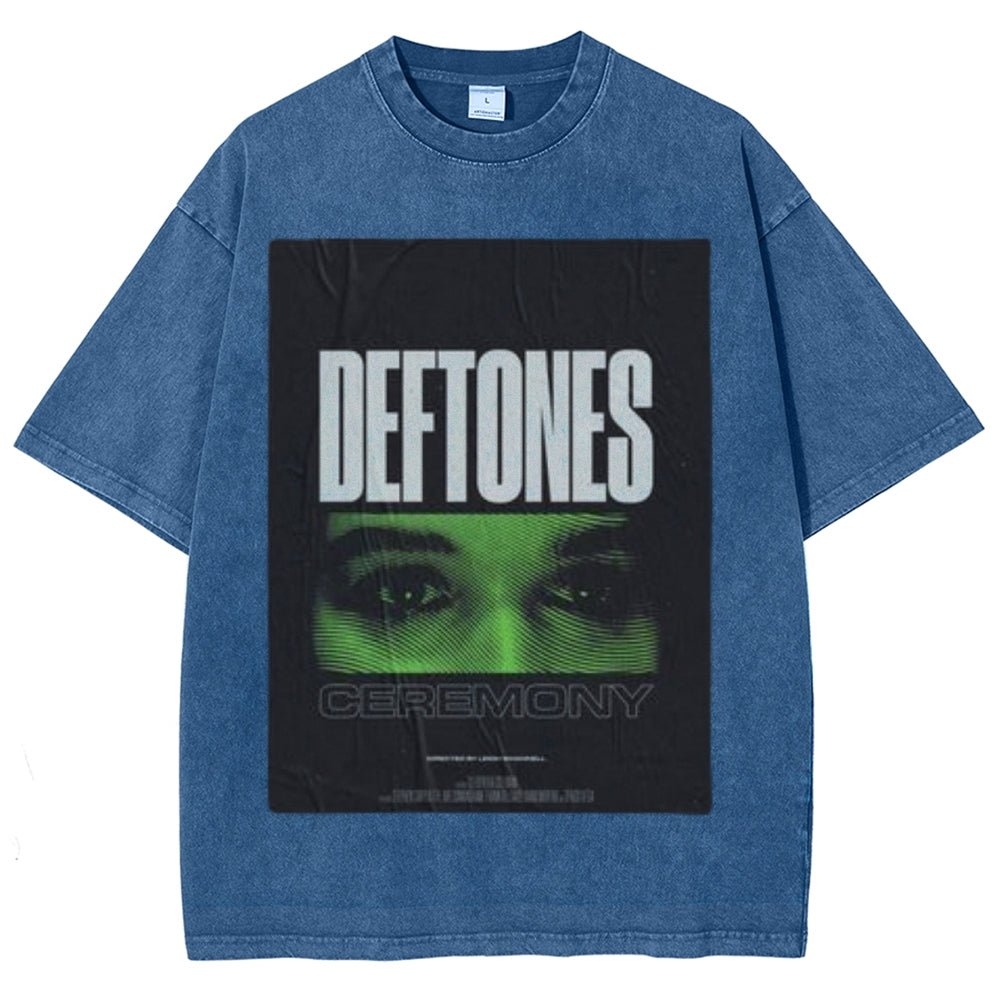 Unisex Vintage The Deftones Rock Band Print Short Sleeve Casual Graphic Washed T-shirt