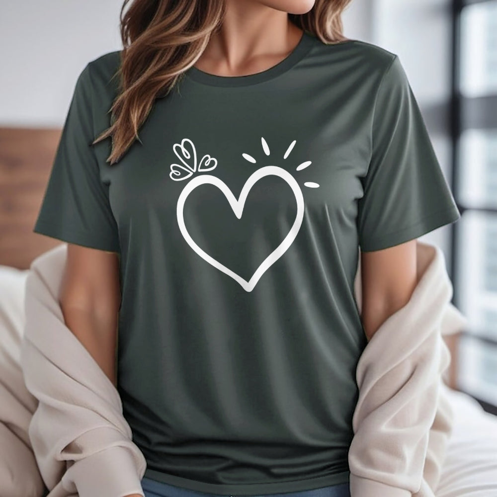 Women Valentine's Day Love Heart Print Graphic T-shirt