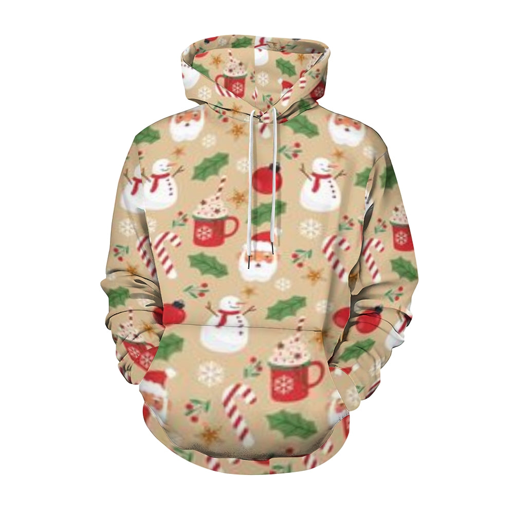 Mens Christmas Winter Snowman Graphic Pullover With Kangaroo Pocket Hoodies