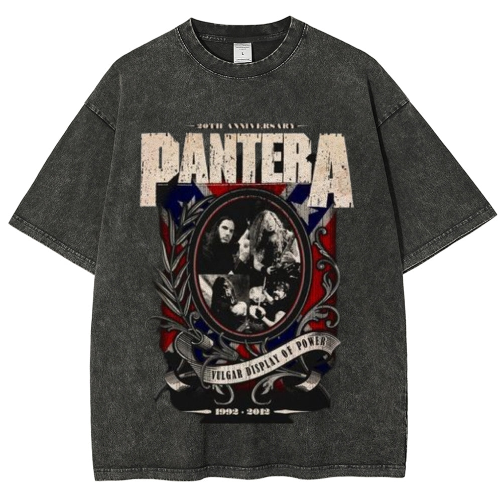 Unisex Vintage The Pantera Rock Band Print Short Sleeve Casual Graphic Washed T-shirt