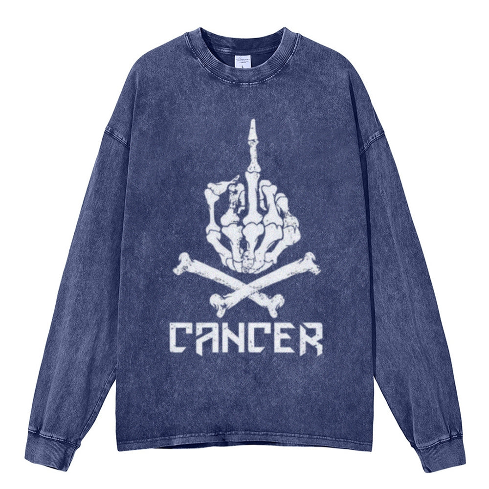 Oversized Vintage Washed Cancer Skull Graphic Sweatshirt