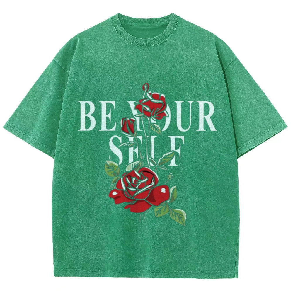 Women Washed Vintage Be YourSelf Graphic Tee