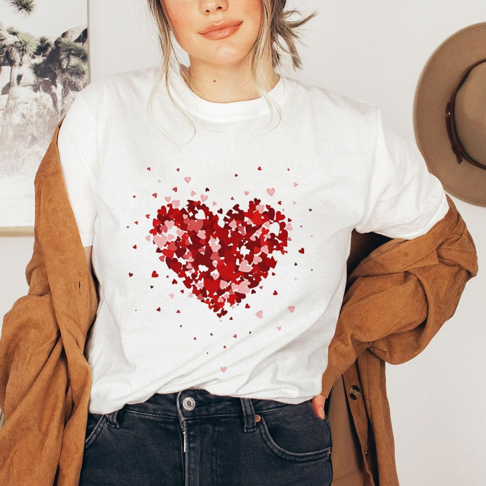 Women Valentine's Day Love Red Heart Print Graphic T-shirt