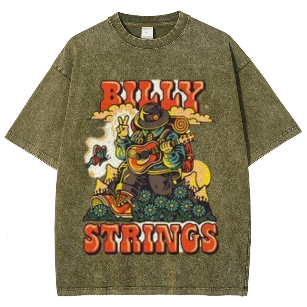 Unisex Vintage The Strings Rock Band Print Short Sleeve Casual Graphic Washed T-shirt