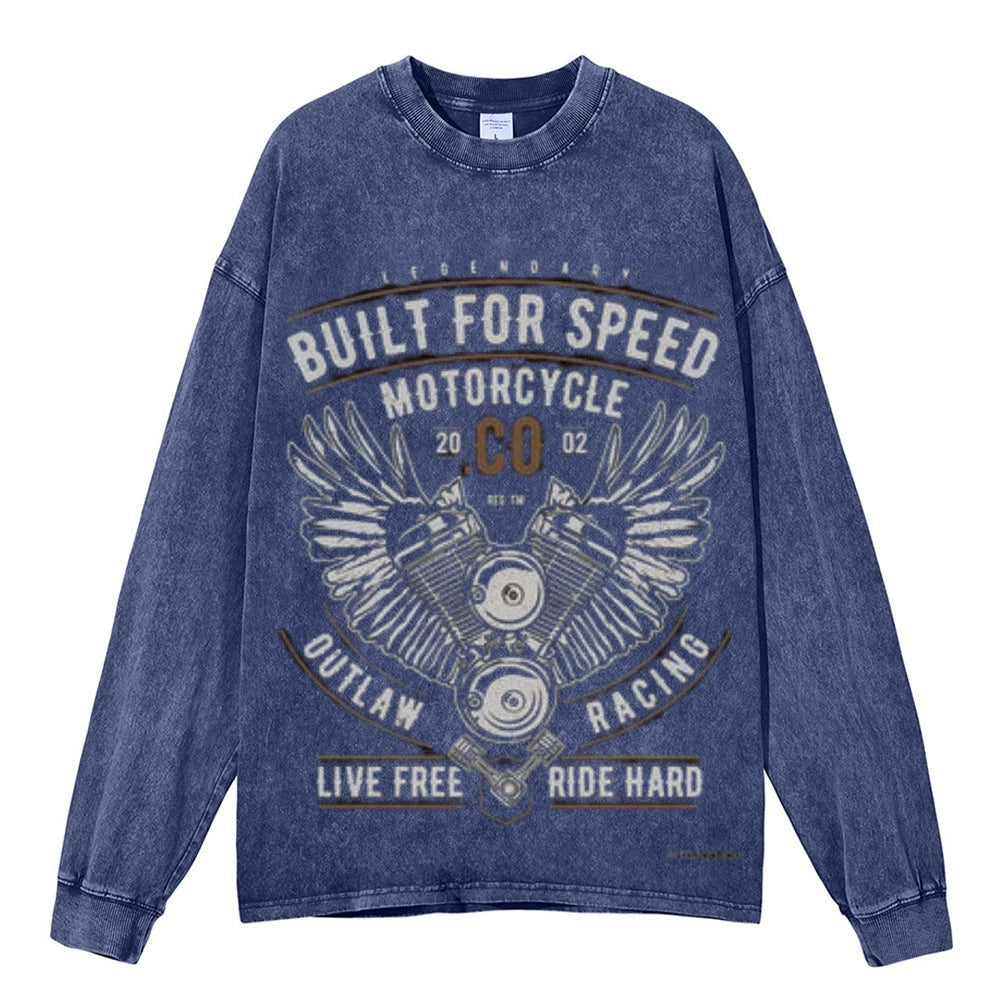 Oversized Vintage Washed BUILT FOR SPEED Motorcycle Graphic Sweatshirt