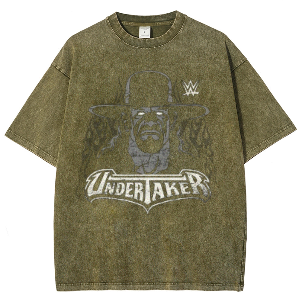 Unisex Vintage Undertaker Darkness Style Graphic Short Sleeve Washed T-shirt