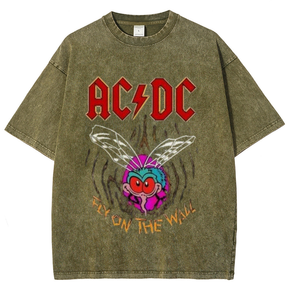 Unisex Vintage The Acdc Rock Band Print Short Sleeve Casual Graphic Washed T-shirt