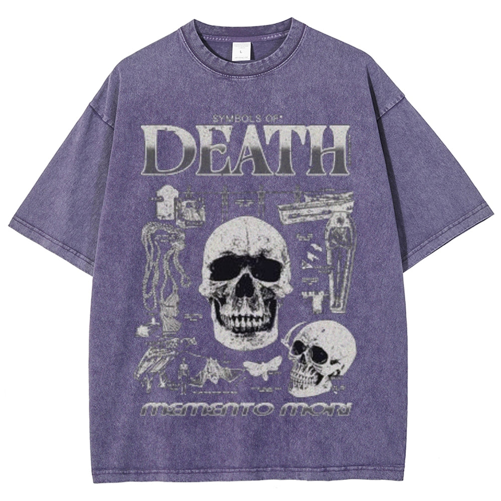 Unisex Vintage Death Darkness Style Graphic Short Sleeve Washed T-shirt