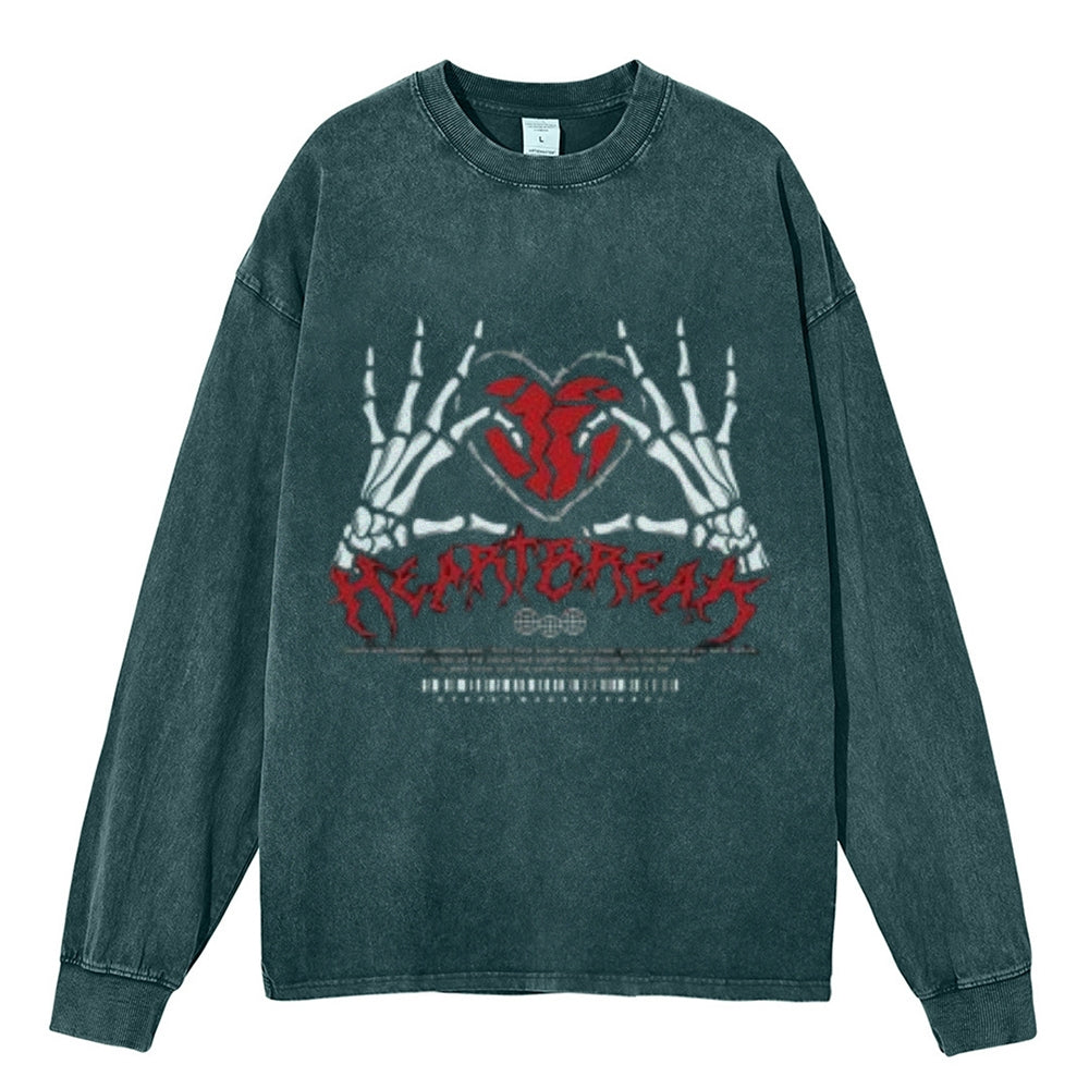 Oversized Vintage Washed Skeleton Heart Graphic Sweatshirt