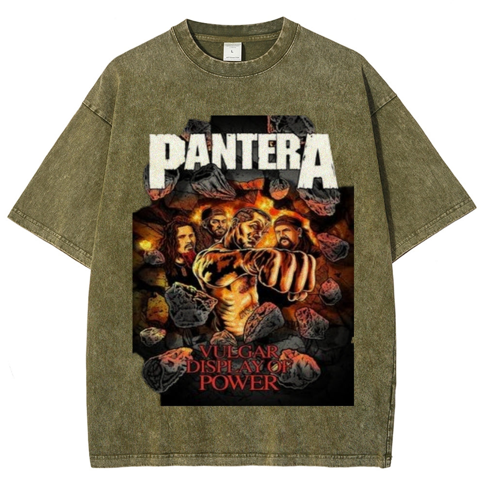 Unisex Vintage The Pantera Rock Band Print Short Sleeve Casual Graphic Washed T-shirt