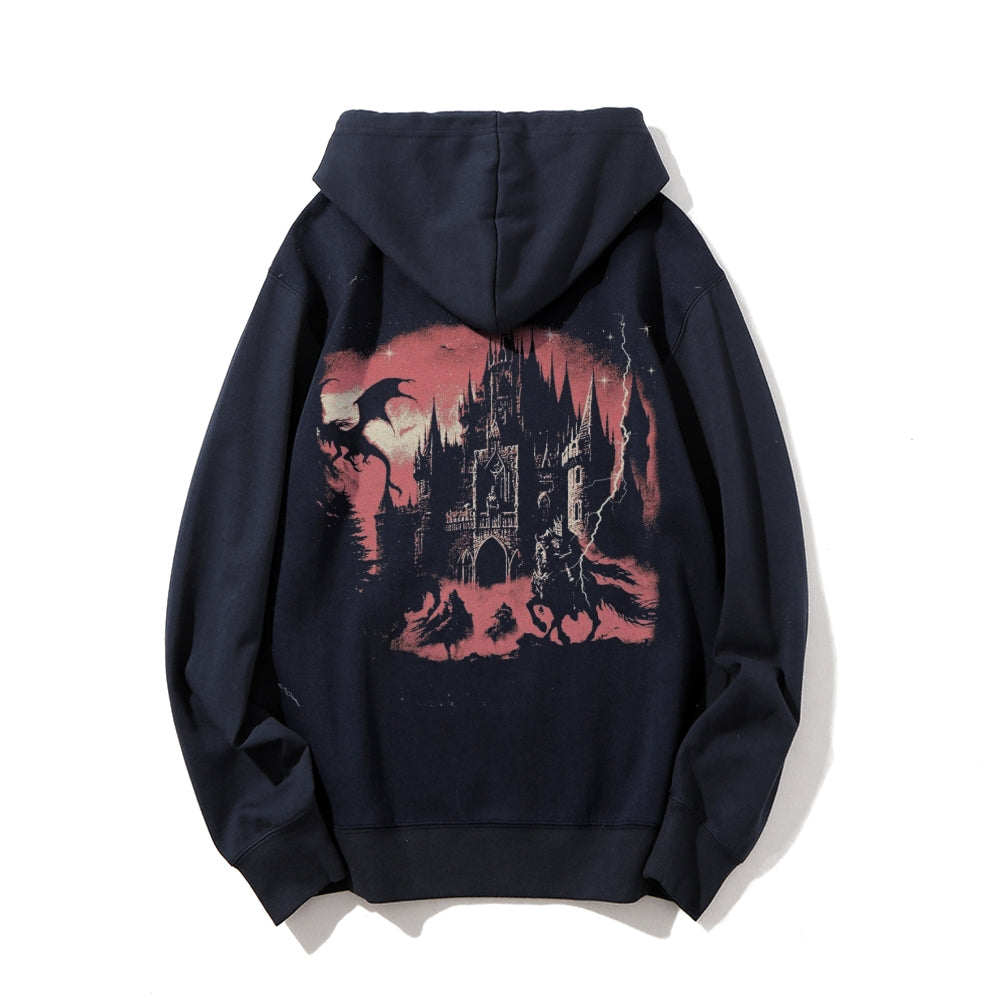 Mens Vintage Ghost Night Darkness Style Print Graphic Pullover With Kangaroo Pocket Hoodies