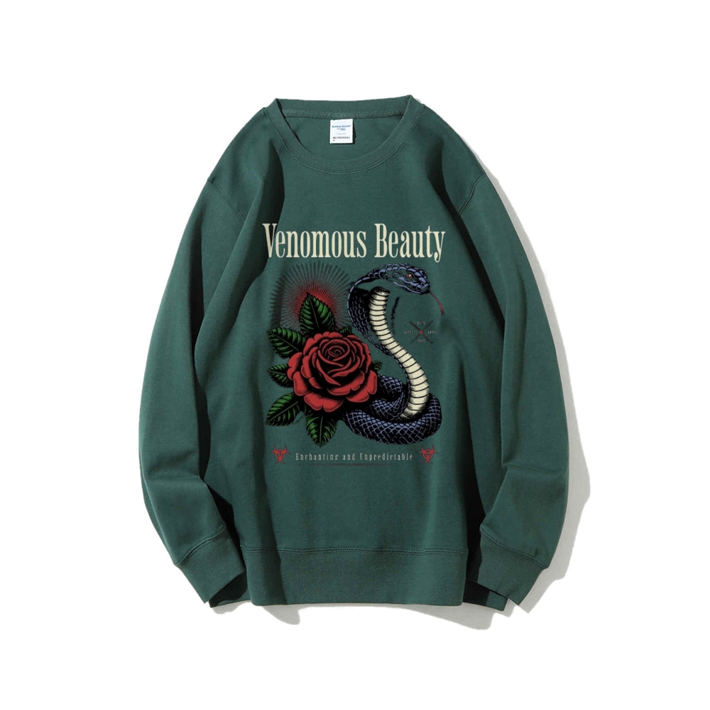 Women Vintage Beauty Rose Snake Graphic Sweatshirts