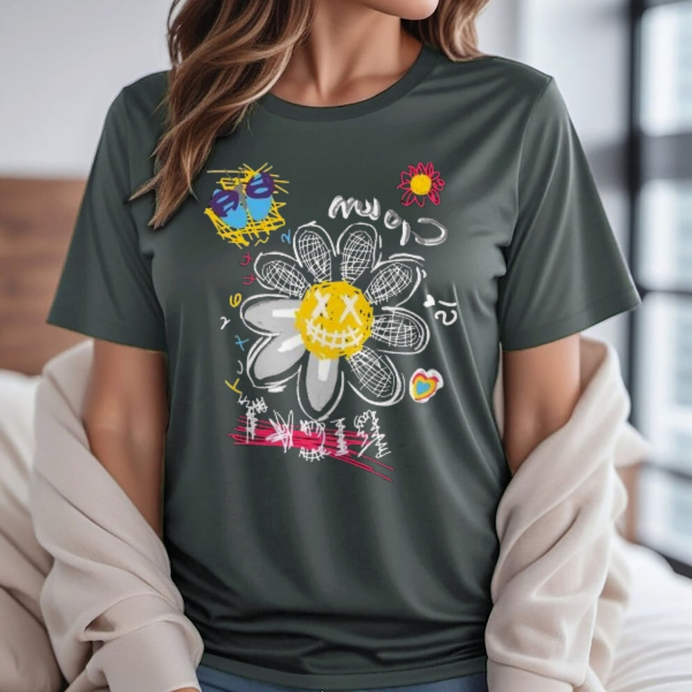 Women  Letter And Flower Print Graphic T-shirt