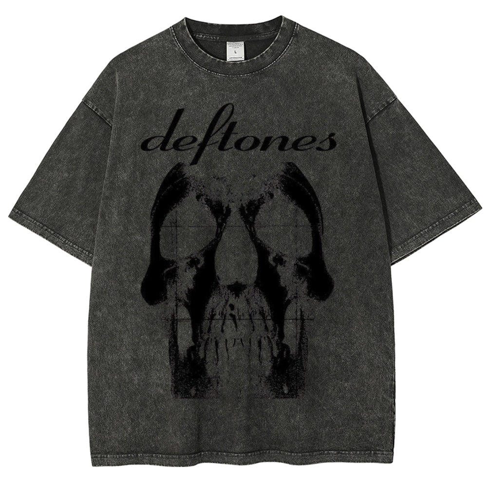 Unisex Vintage The Deftones Rock Band Print Short Sleeve Casual Graphic Washed T-shirt