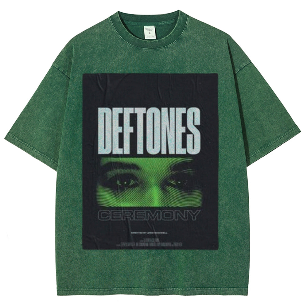 Unisex Vintage The Deftones Rock Band Print Short Sleeve Casual Graphic Washed T-shirt