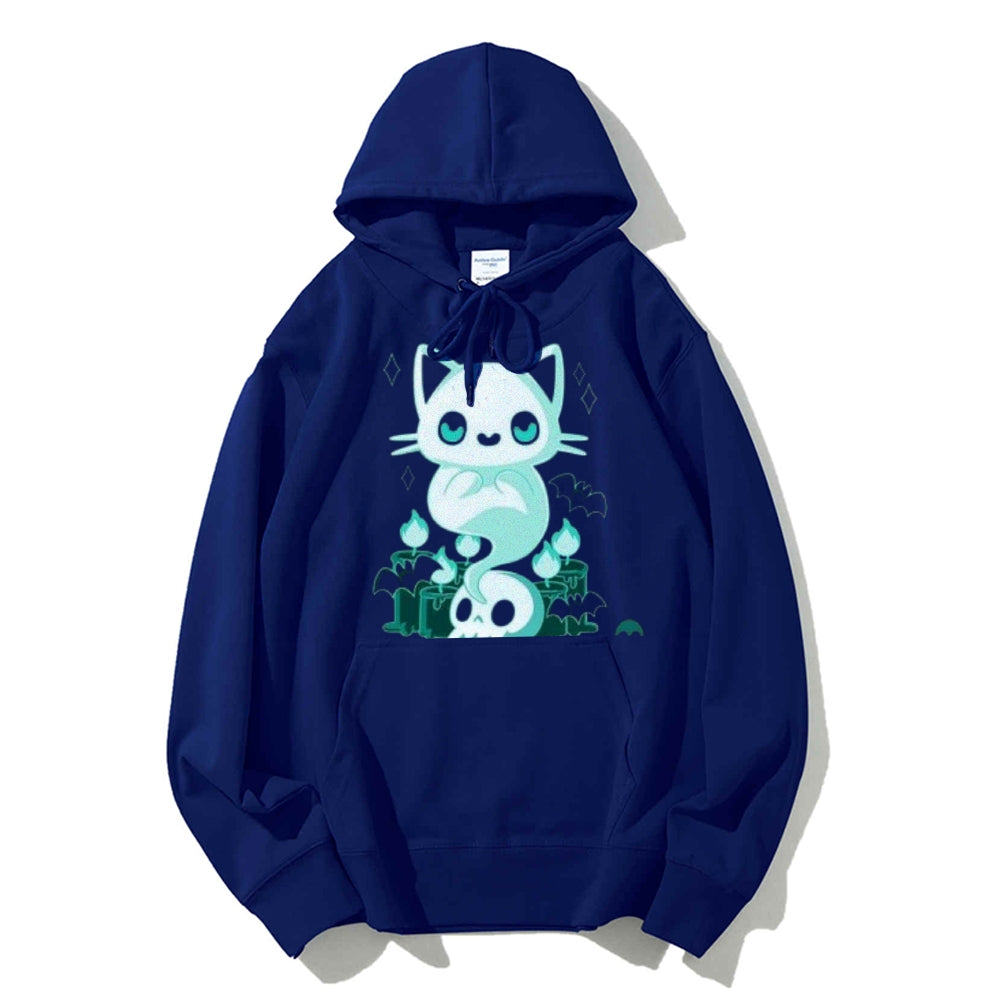 Women Cute Ghost Cat Graphic Hoodies