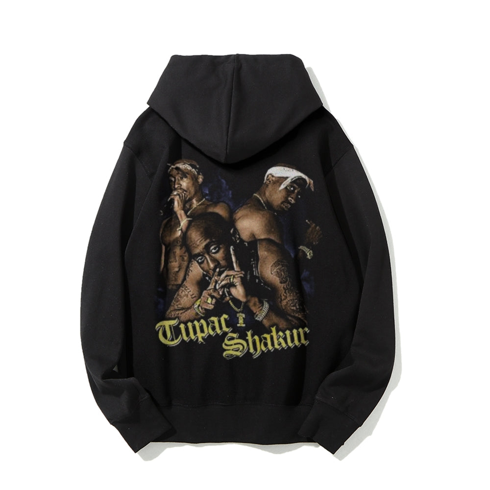 Mens intage The Love Tupac Darkness Style Print Graphic Pullover With Kangaroo Pocket Hoodies