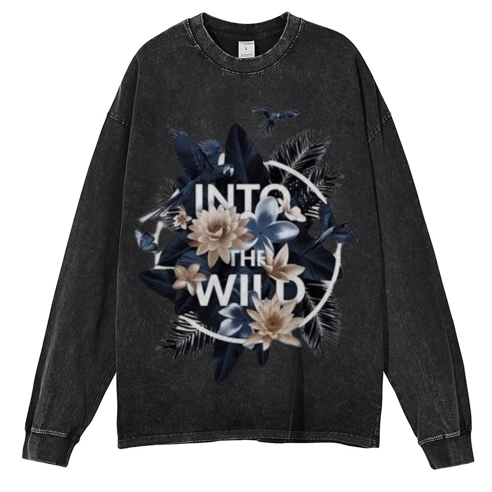 Oversized Vintage Washed Flower Graphic Sweatshirt