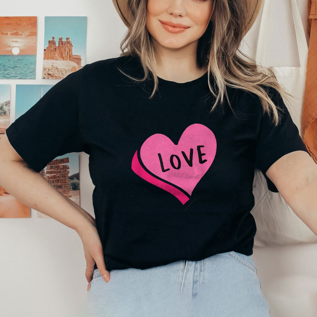 Women Valentine's Day Love Heart Print Graphic T-shirt