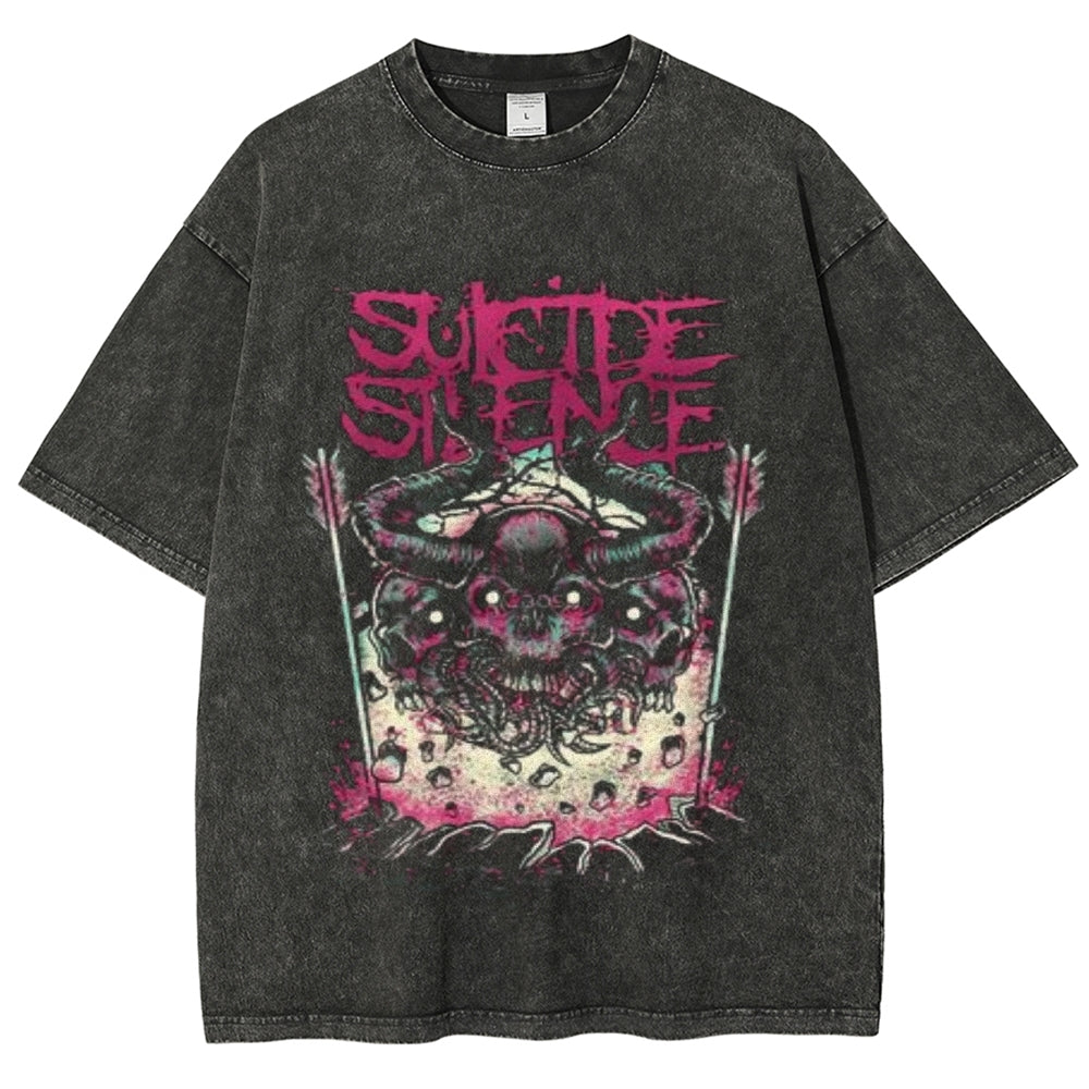 Unisex Vintage Suicide Silence Darkness Style Short Sleeve Graphic Washed T-shirt