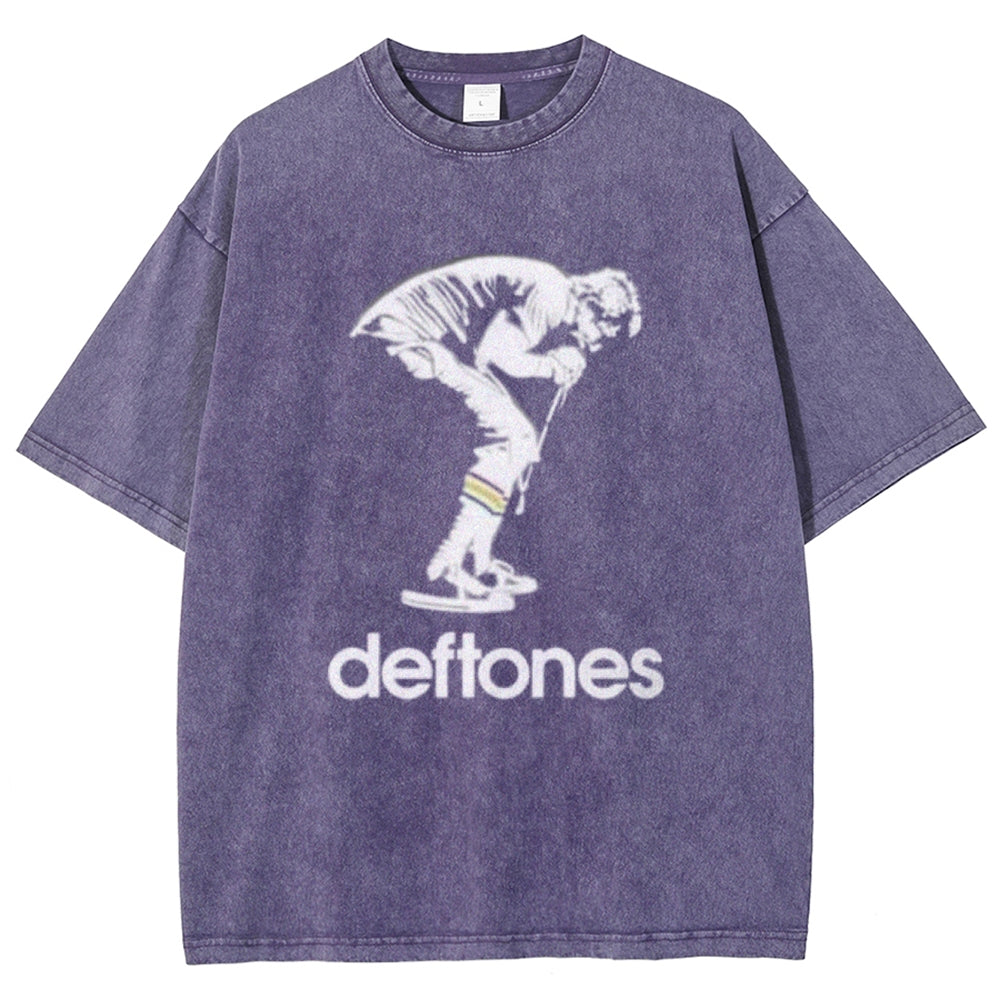 Unisex Vintage The Deftones Rock Band Print Short Sleeve Casual Graphic Washed T-shirt