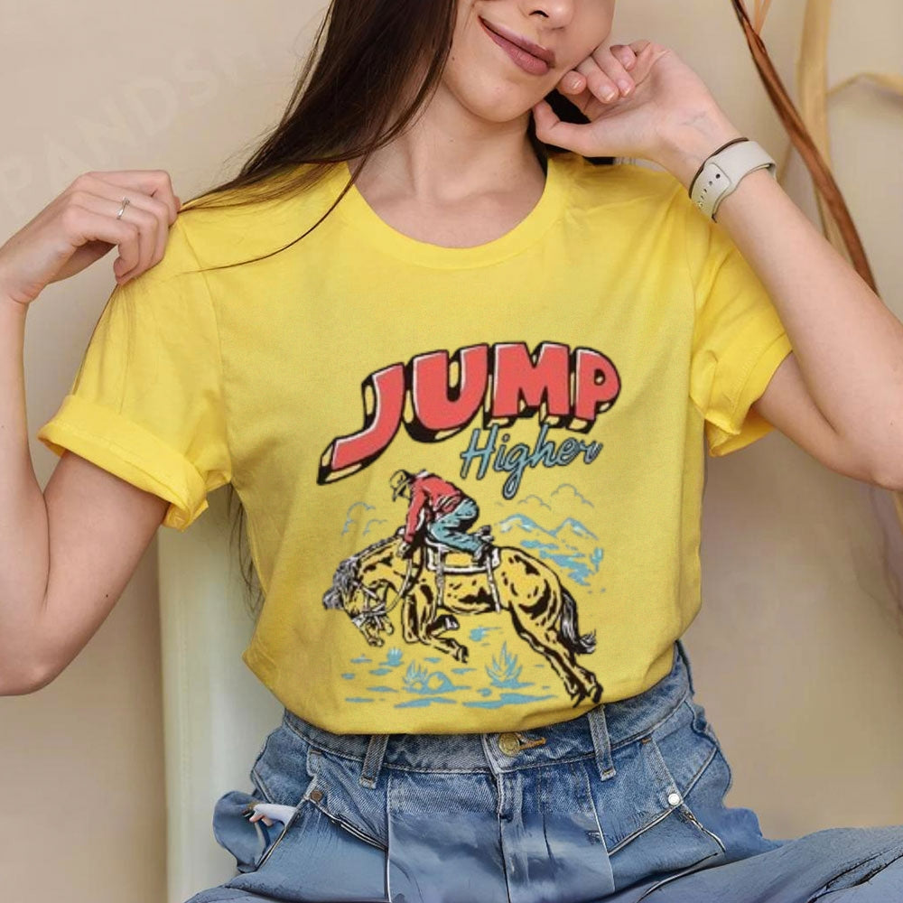 Women Cowboy Jump Higher Print Graphic T-shirt