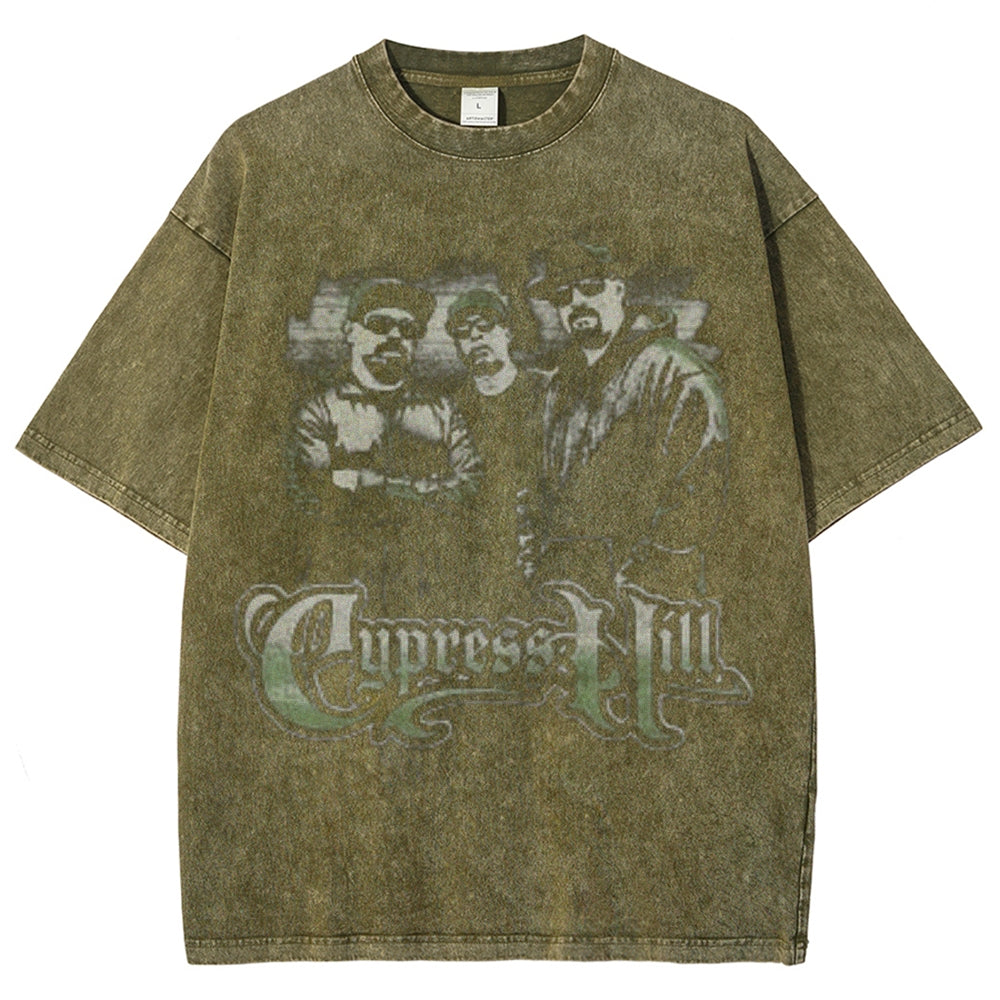 Unisex Vintage Cypress Hill Darkness Style Graphic Short Sleeve Washed T-shirt