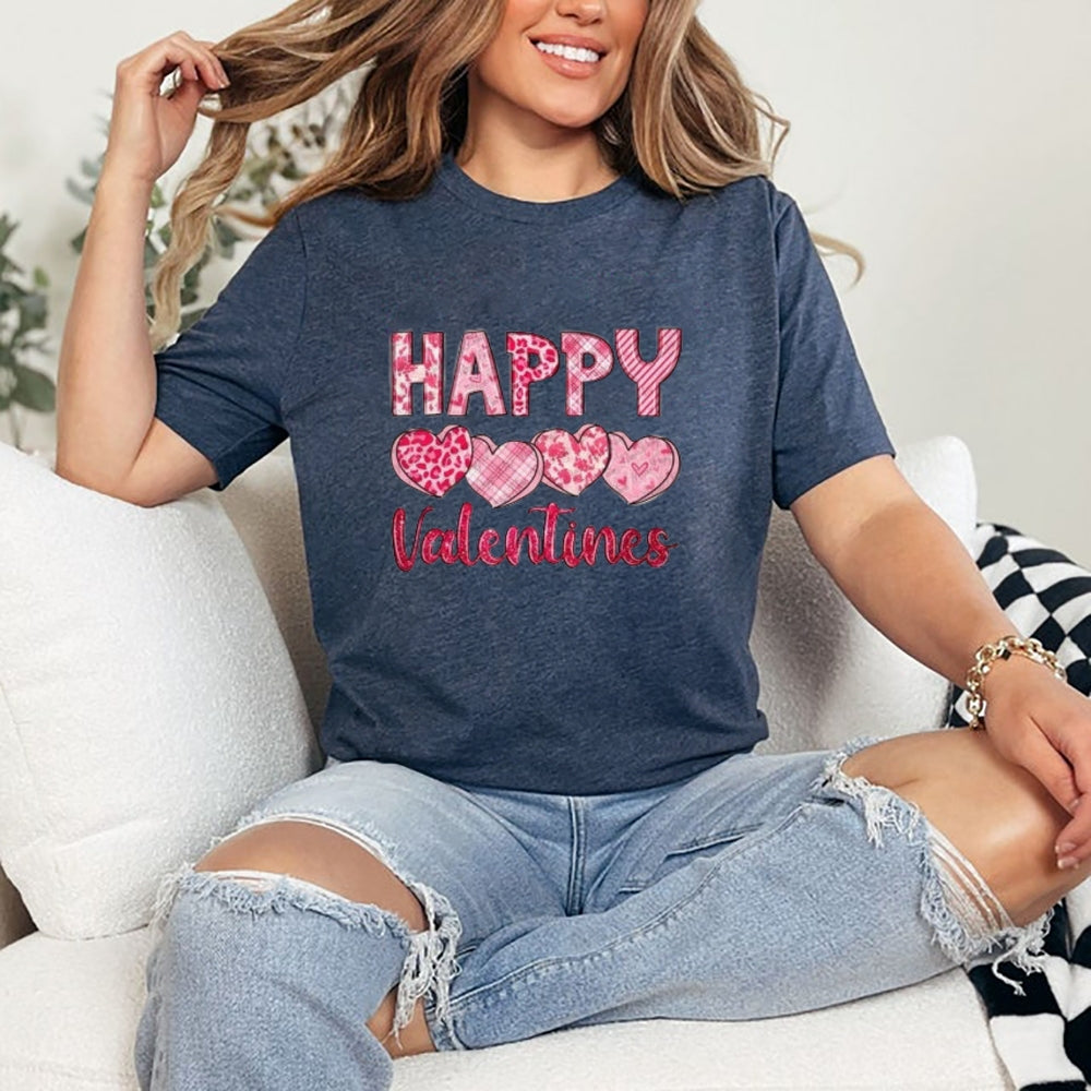 Women Happy Valentine's Day Print Graphic T-shirt