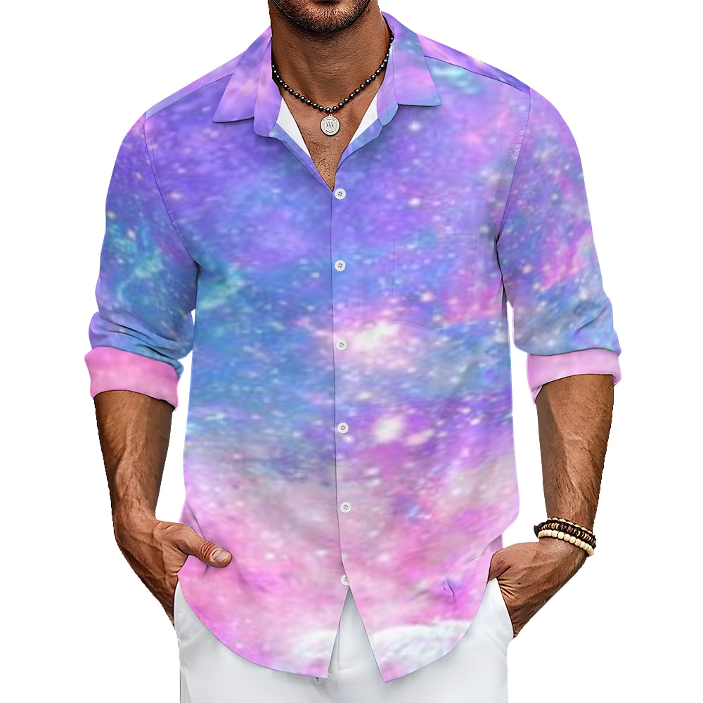 Mens Colorful Galaxy Ombre Long Sleeve Shirt