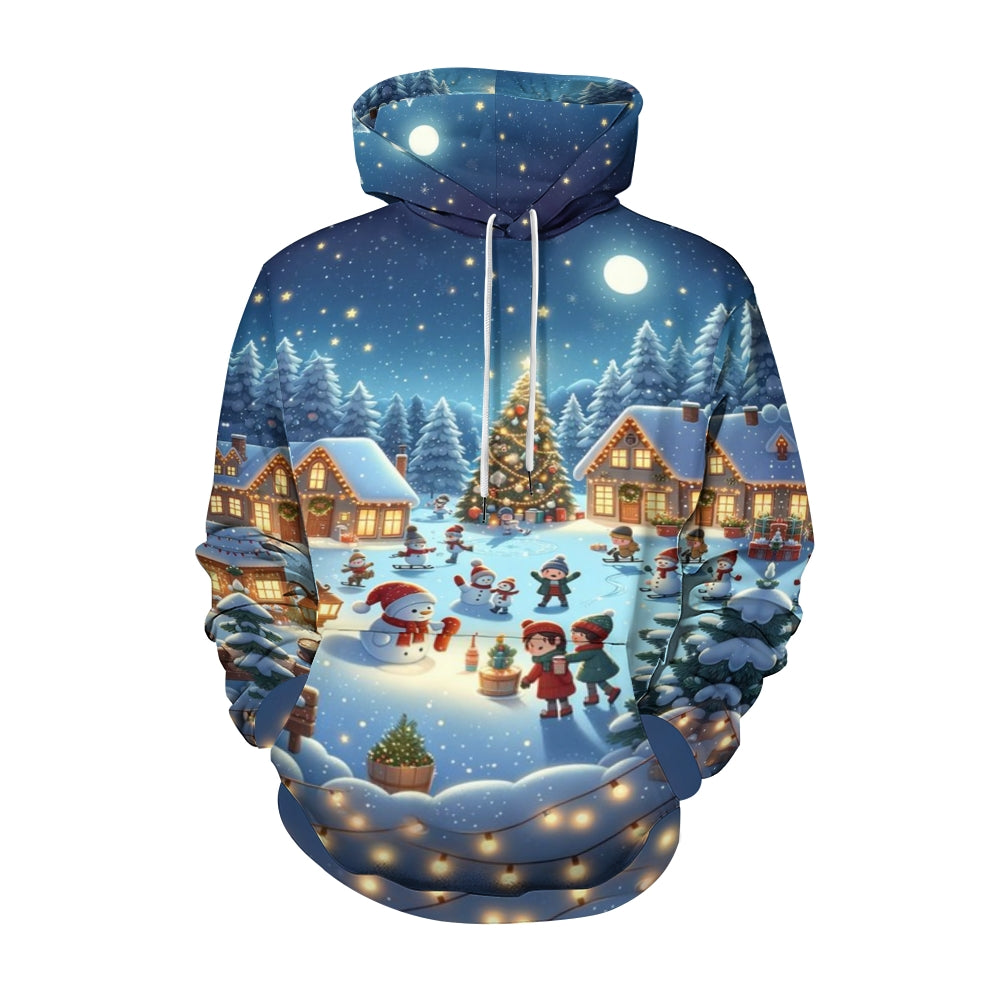 Christmas Festival Winter Snow Graphic Pullover With Kangaroo Pocket Hoodies