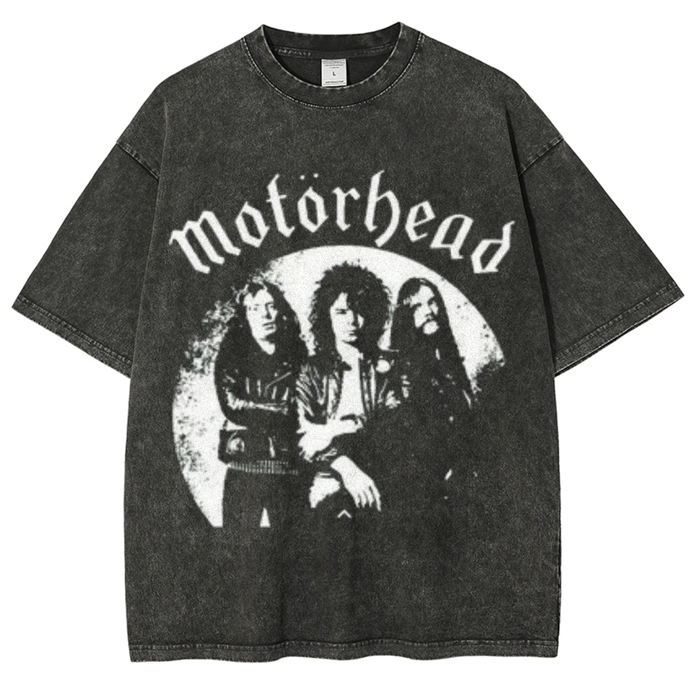 Unisex Vintage The Motorhead Rock Band Print Short Sleeve Casual Graphic Washed T-shirt