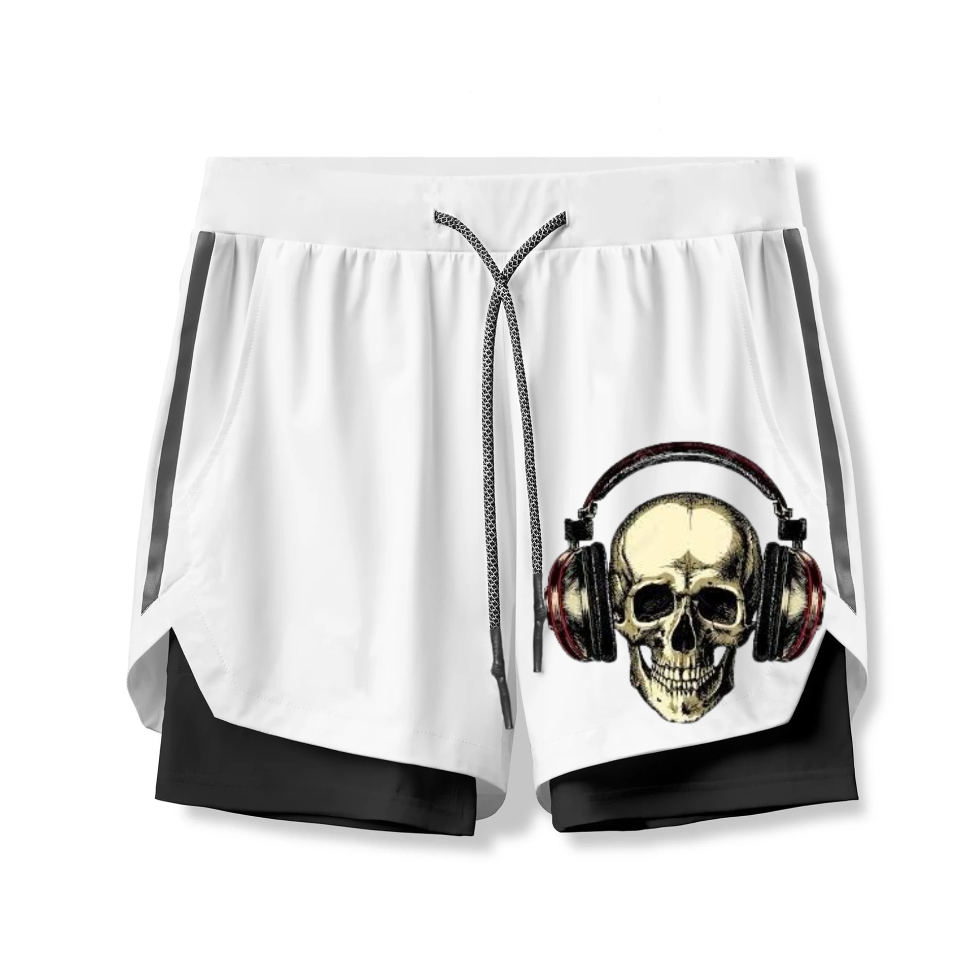 Skeleton Wearing Headphones 2 In 1 Gym Shorts for Men